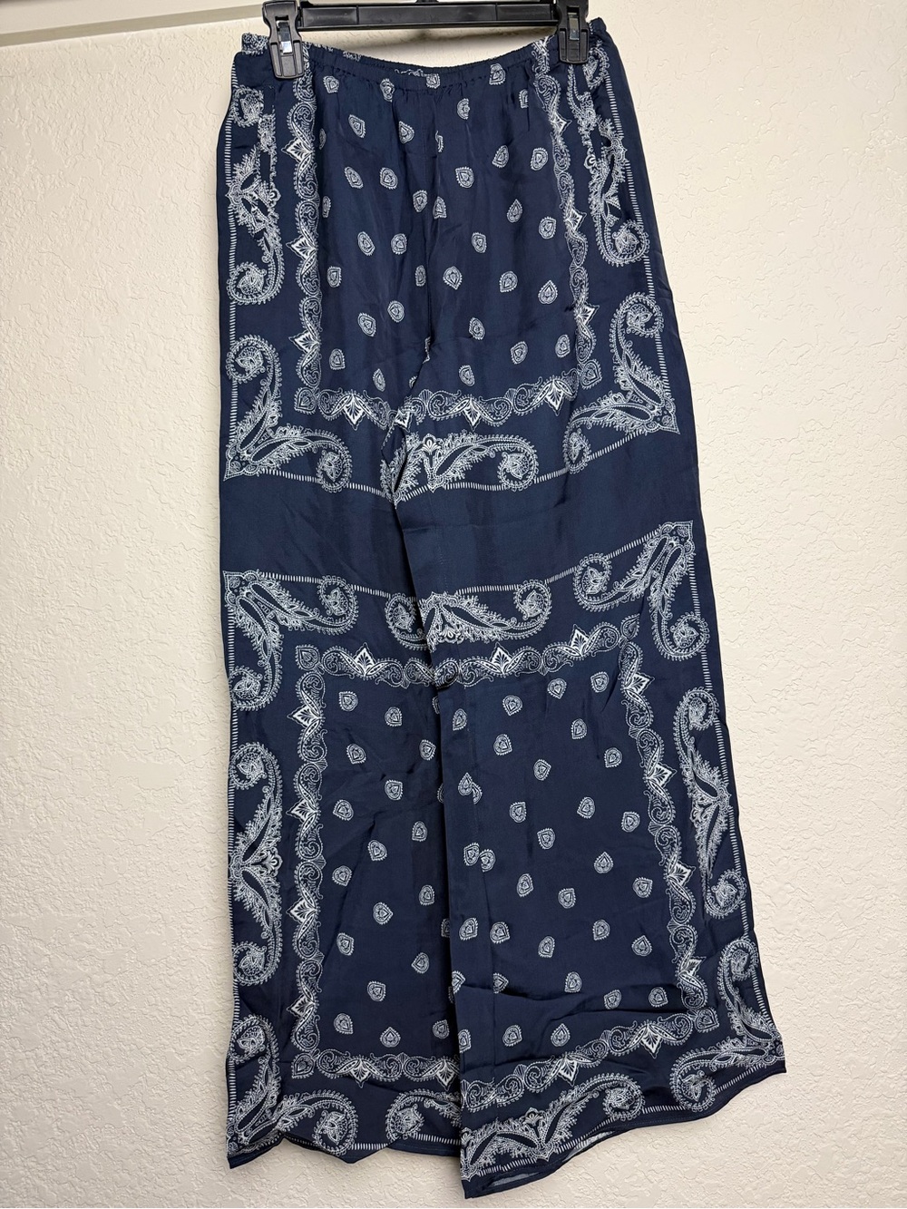 J. Crew Navy & White Bandana-Print Wide-Leg Pants - Picture 3 of 3